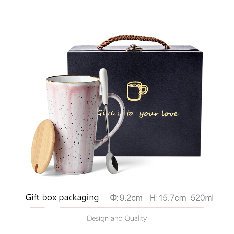 cheap Large capacity 500ML ceramic cup student mug office water cup coffee mug milk mug gift box spoon with lid