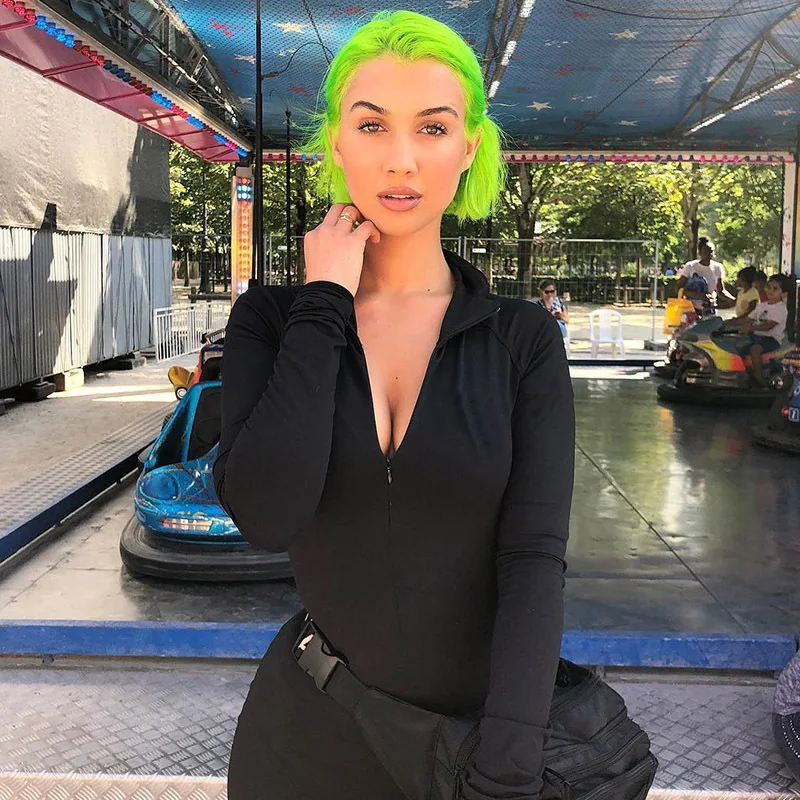 Najtaniej Codzienny garnitur OWLPRINCESS Zipper Turtleneck Mini sukienka klubowa Bodycon sukienka ołówkowa kobiety z długim rękawem sukienka klubowa sukienka w rozmiarze skinny