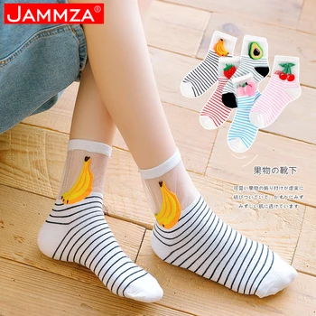 

New Japanese Style splice Silk Socks Woman Stripe Cute Fruit Strawberry Avocado kawaii Socks Funny Glass fiber spring summer