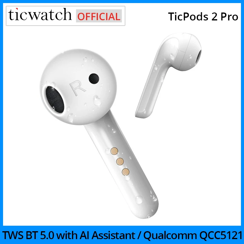 

Ticwatch TicPods 2 Pro TWS Bluetooth Earbuds Qualcomm QCC5121 Quick- Command Dual Mic Noise Cancelling AI Assistant Earphone