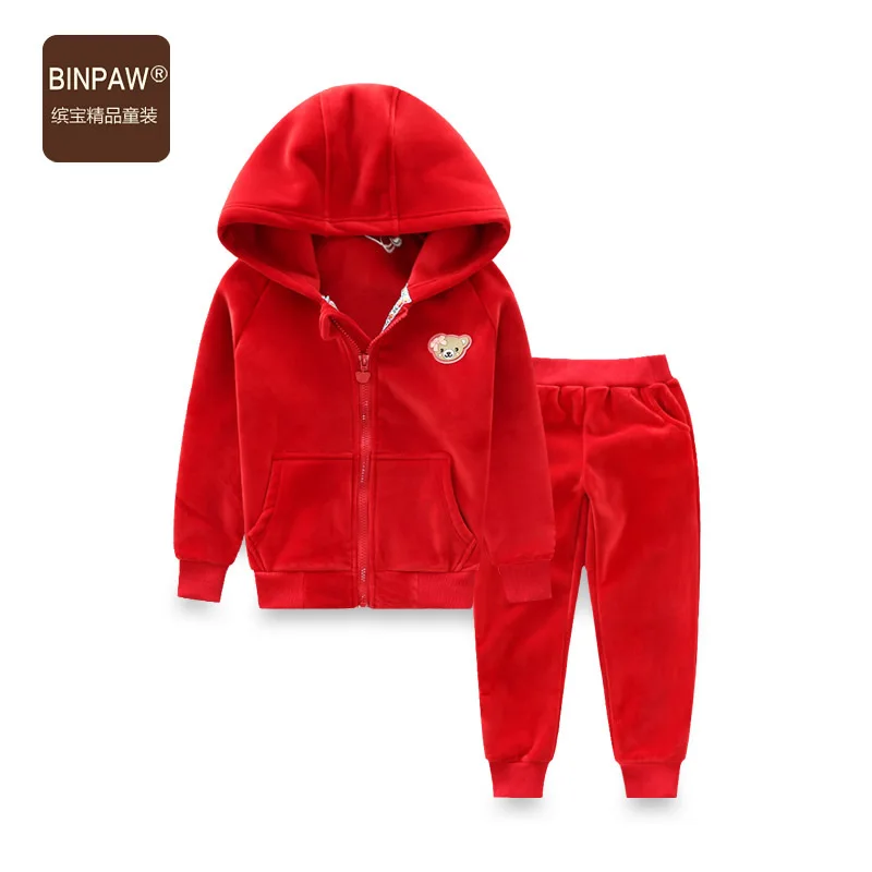 

Thick Velvet Sports Set Childrenswear Middle And Large Girls Autumn Clothing Slim Fit Hooded Coat + Trousers