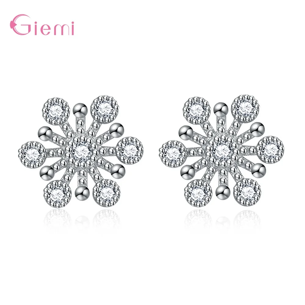 

Hot Sale 100% Real 925 Silver Shining Snowflake Pattern Stud Earring For Women Fine Jewelry Gift For Girls Birthday