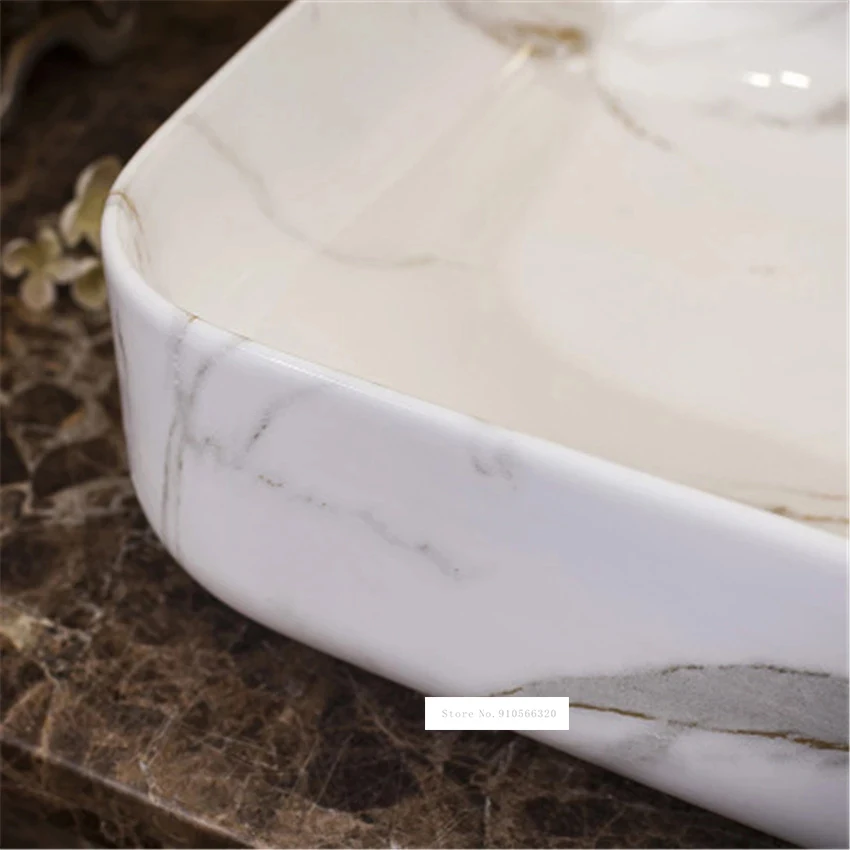 European Style Home Bathroom Rectangle Ceramic Sink Single Hole Hand Wash Sink Modern Simple Hotel Above Counter Basin Bowl 3