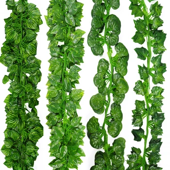 

12pcs 2M Artificial Ivy green Leaf Garland Plants Vine Fake Foliage Home Decor Plastic Rattan string Wall Decor Artificial Pant