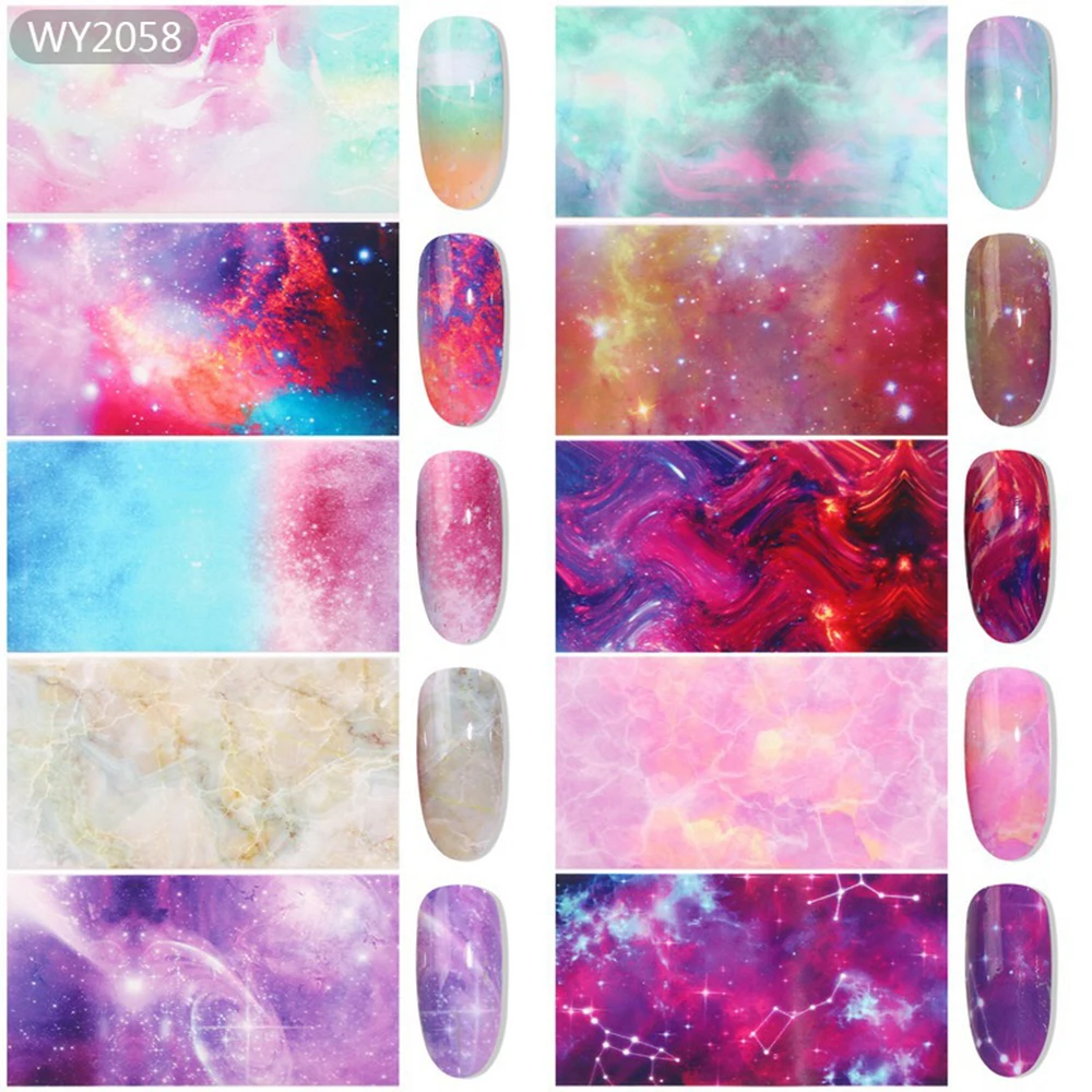 58 10Pc Gradient Rainbow Starry Sky Nail Foil Shimmer Japanese Syle Nail Art Sticker Set Transfer Foils DIY Salon Decals Decoration - Цвет: 58