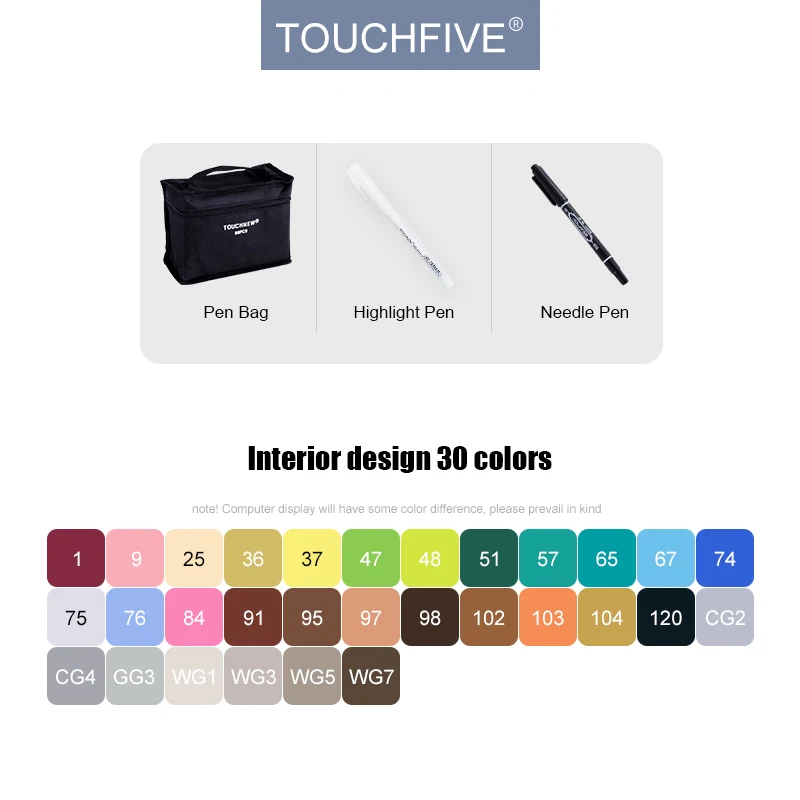 30-Interior-Set TouchFive маркеры 30/40/60/80/168 на алкогольной основе, набор художественных маркеров профессионального качества для рисования манги, фэшн эскизов - Цвет: 30-Interior-Set