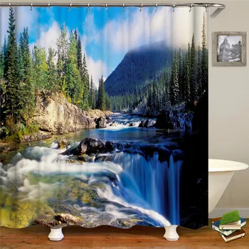 

3D waterfall landscape waterproof shower curtain bathroom view shower curtain for home decoration