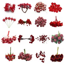 5/6/8/10/12/50/70/90pcs Mixed Red Flower Cherry Stamen Berries Bundle DIY Scrapbooking Christmas Wedding Cake Gift Box Wreaths