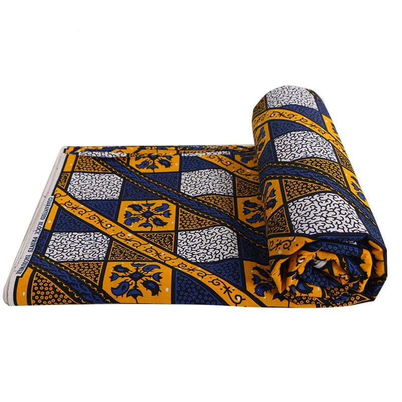 

Latest African Wax Fabric Veritable 100% Cotton High Quality Blue And Yellow Print Fabric For Party Dress 6Yards\lot