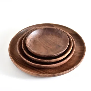

Walnut Wood Round Japanese Style Dinner Plate Beef Steak Fruit Snacks Tray Tea Tray Restaurant Storage Plate Solid Wood Plates