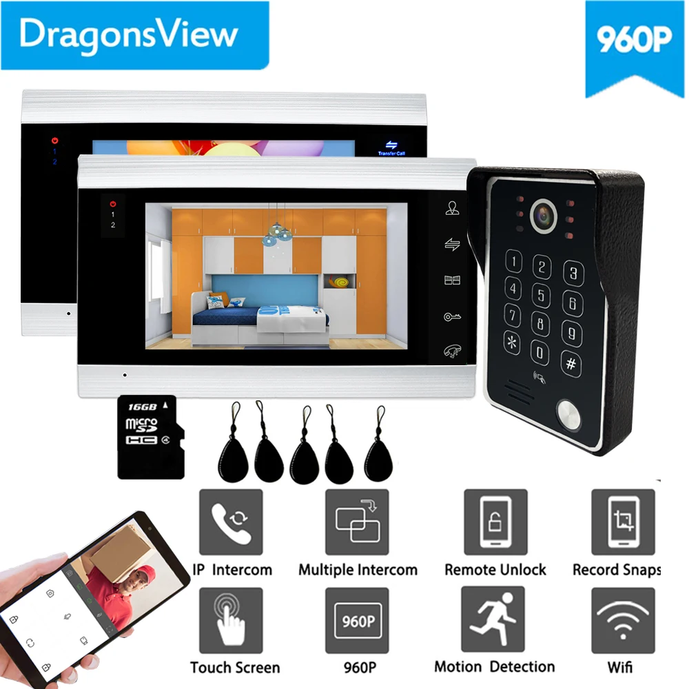 Видеодомофон Dragonsview 960P RFID Wi-Fi с паролем | Безопасность и защита