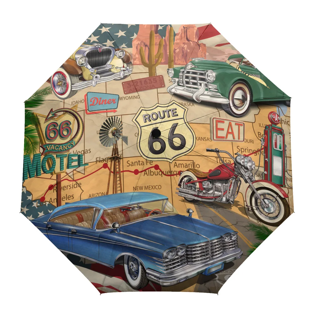 Ретро Route 66 плакат восемь костей Автоматический складной зонтик женский мужской роскошный водонепроницаемый зонтик дождь женский