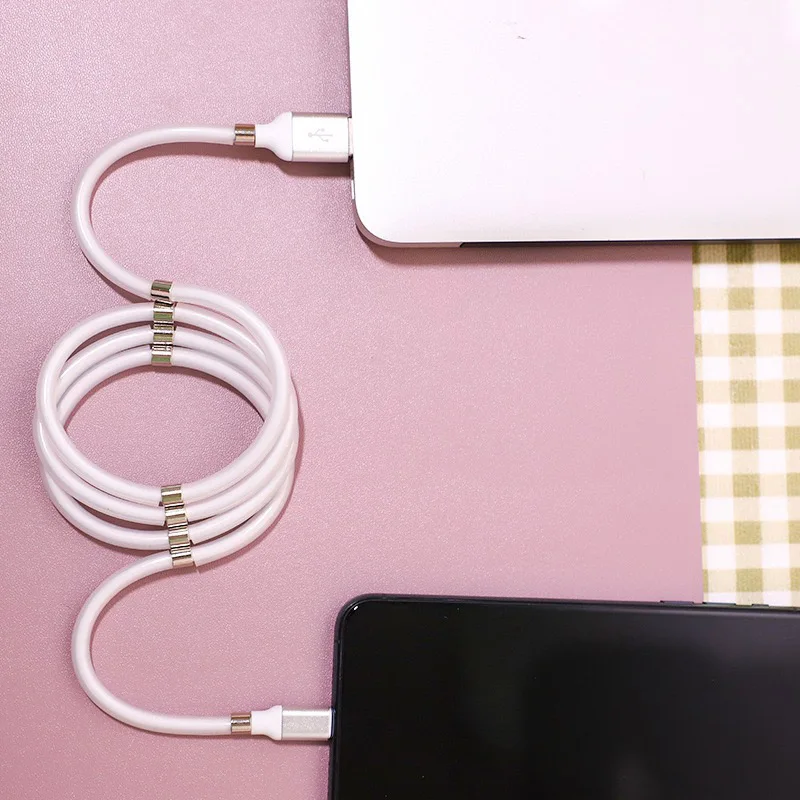 

New Fast Charge Magic Rope Magnetic Data Cable for iPhone X for Xiaomi 10 Automatically Retractable Micro USB Type C Phone Cable