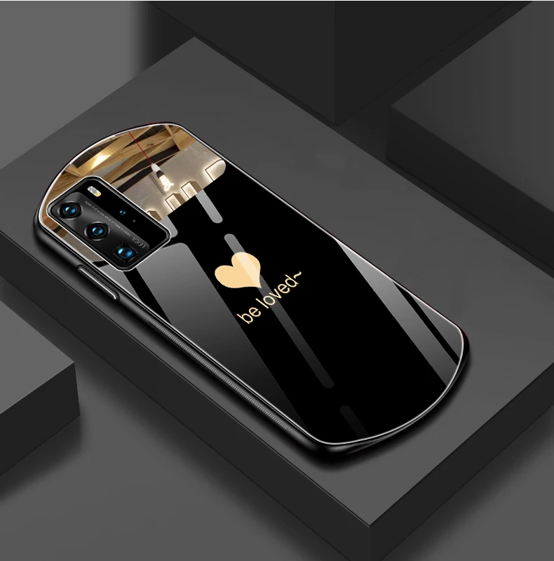 Sang Trọng Dễ Thương Hình Bầu Dục Trái Tim Kính Cường Lực Điện Thoại Ốp Lưng Cho Huawei P40 P30 Giao Phối 30 20 Pro Nova 7 6 5 Gương Ốp Lưng Silicon Funda huawei phone cover
