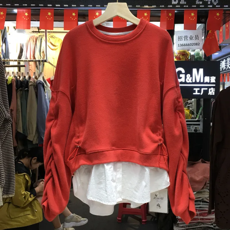 LANMREM 2020 Новинка Весна круглый воротник сплошной цвет поддельные два свитера