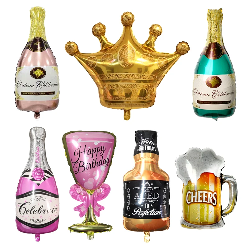 

Birthday Party Decorations Adult Champagne Golden Crown Foil Balloons Happy Birthday Whiskey Party Decor Wedding Party Balloon