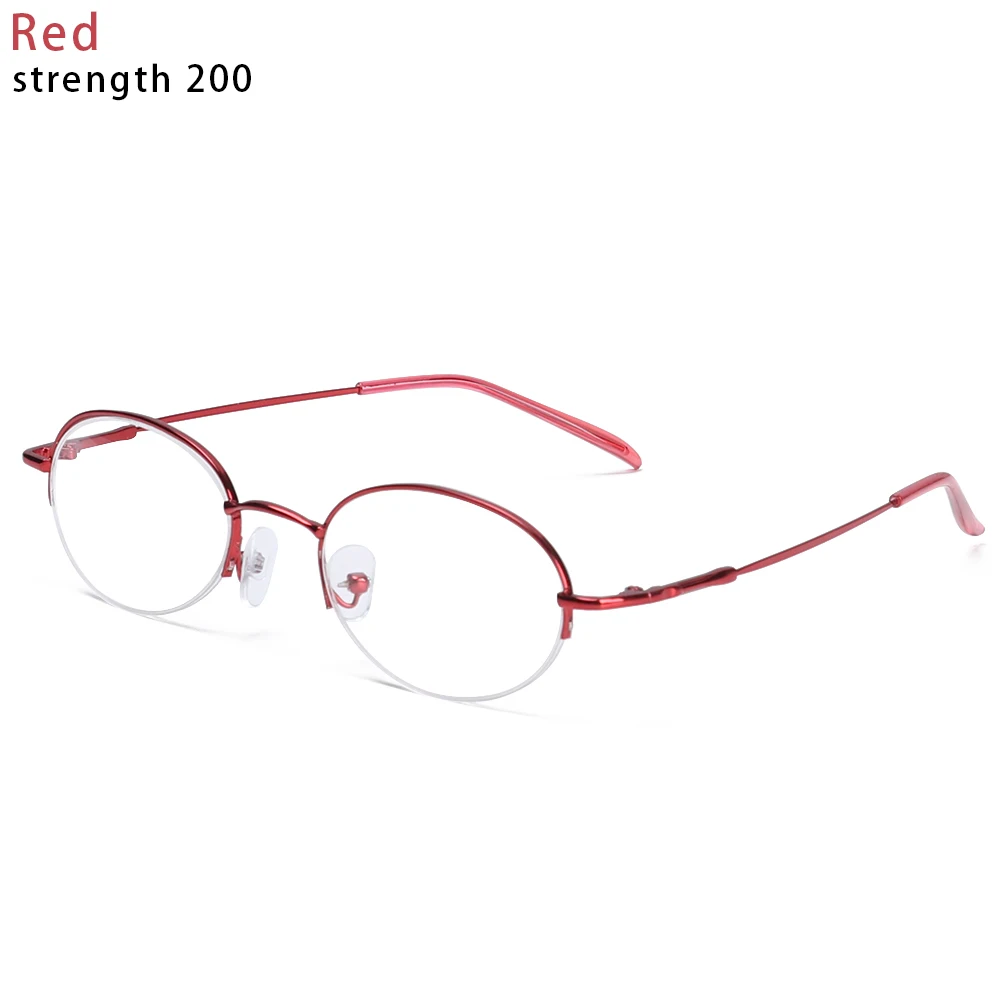 Металлические овальные очки с полуоправой, очки для близорукости, ультра светильник, очки для чтения из смолы, портативные очки для зрения, очки для ухода-1,0~-6,0 диоптрий - Цвет оправы: Red-Myopia  2.0