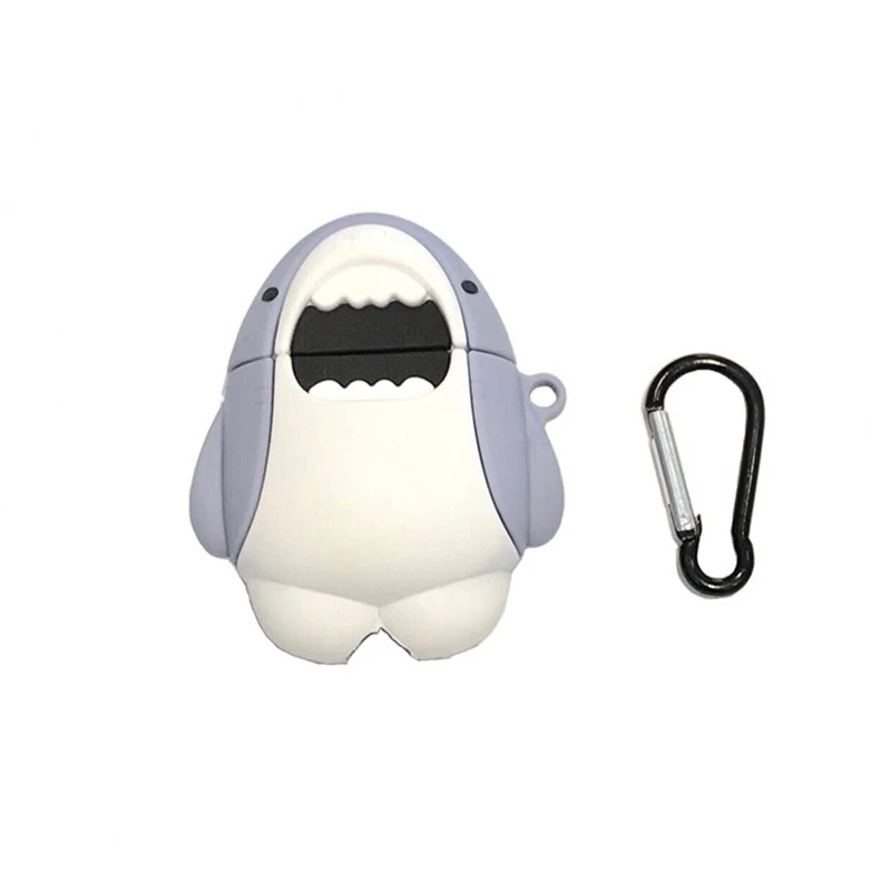 Чехол для AirPods с забавным рисунком акулы, защитный силиконовый чехол, милый чехол для Airpods 2, чехол для Bluetooth наушников с крючком