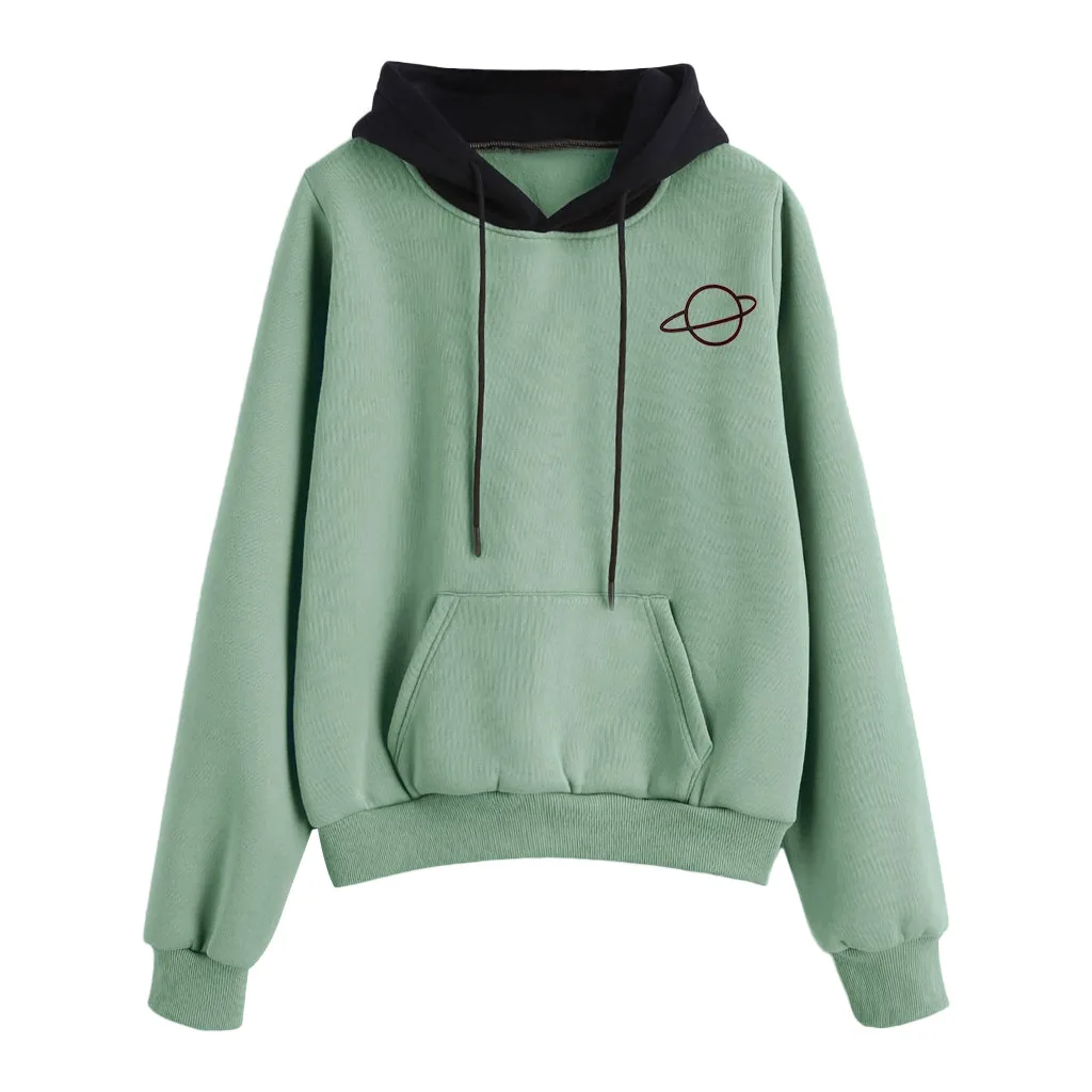 Mint Green Женские толстовки, женские повседневные с длинным рукавом, с карманом, пуловер с капюшоном, топ, блузка, толстовка - Цвет: Mint Green