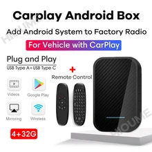 AI Box CarPlay Android System, Car Multimedia Player, Plug and Play, Android 9.0 4G RAM 32G ROM GPS WIFI Mirror-Link Phone Cast