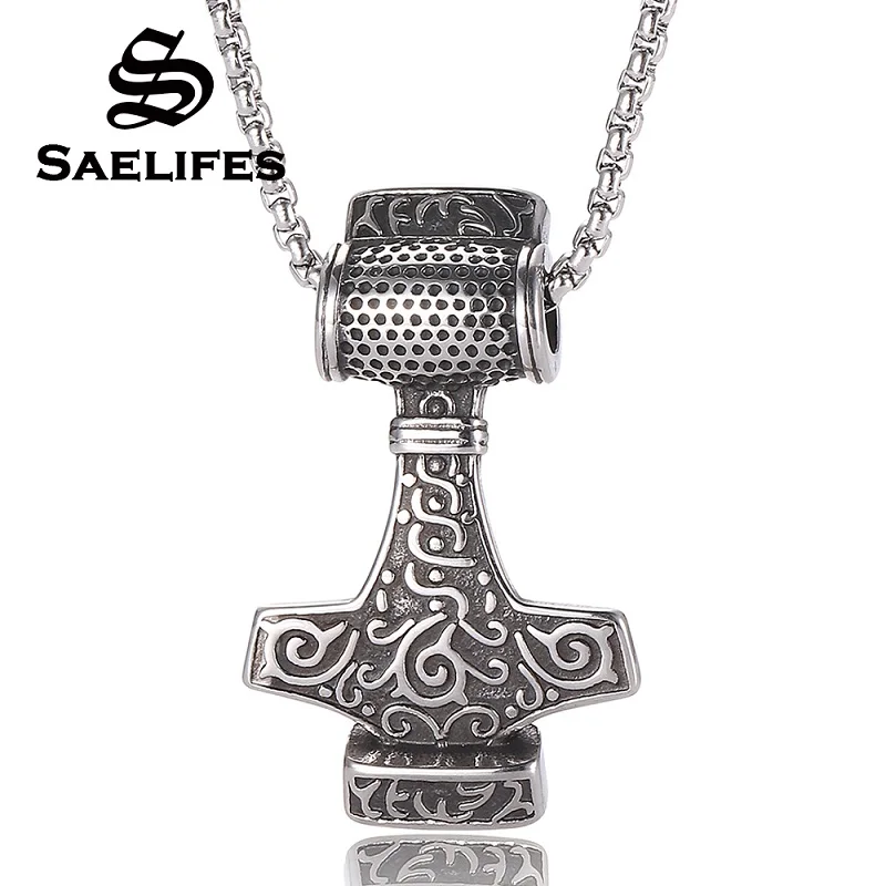 

Punk Stainless Steel Norse Viking Necklace Men Thor's Hammer Pendants Necklaces Viking Chain Jewelry Man Accessories PB0049