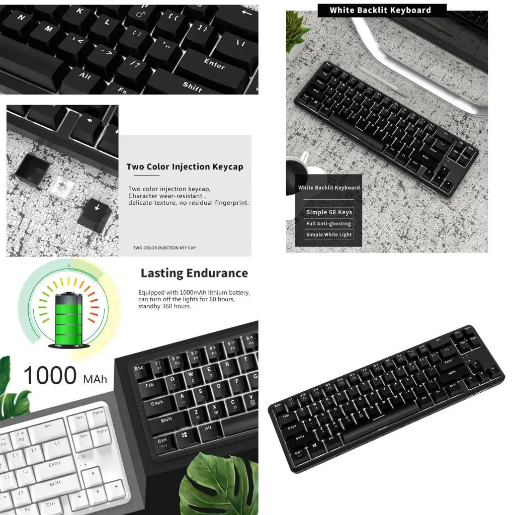 Ajazz K680T Gaming Mechanical Keyboard 68 Keys Wireless Bluetooth / Type-C Wired Gaming Keyboard Blue Black Red Brown Switch