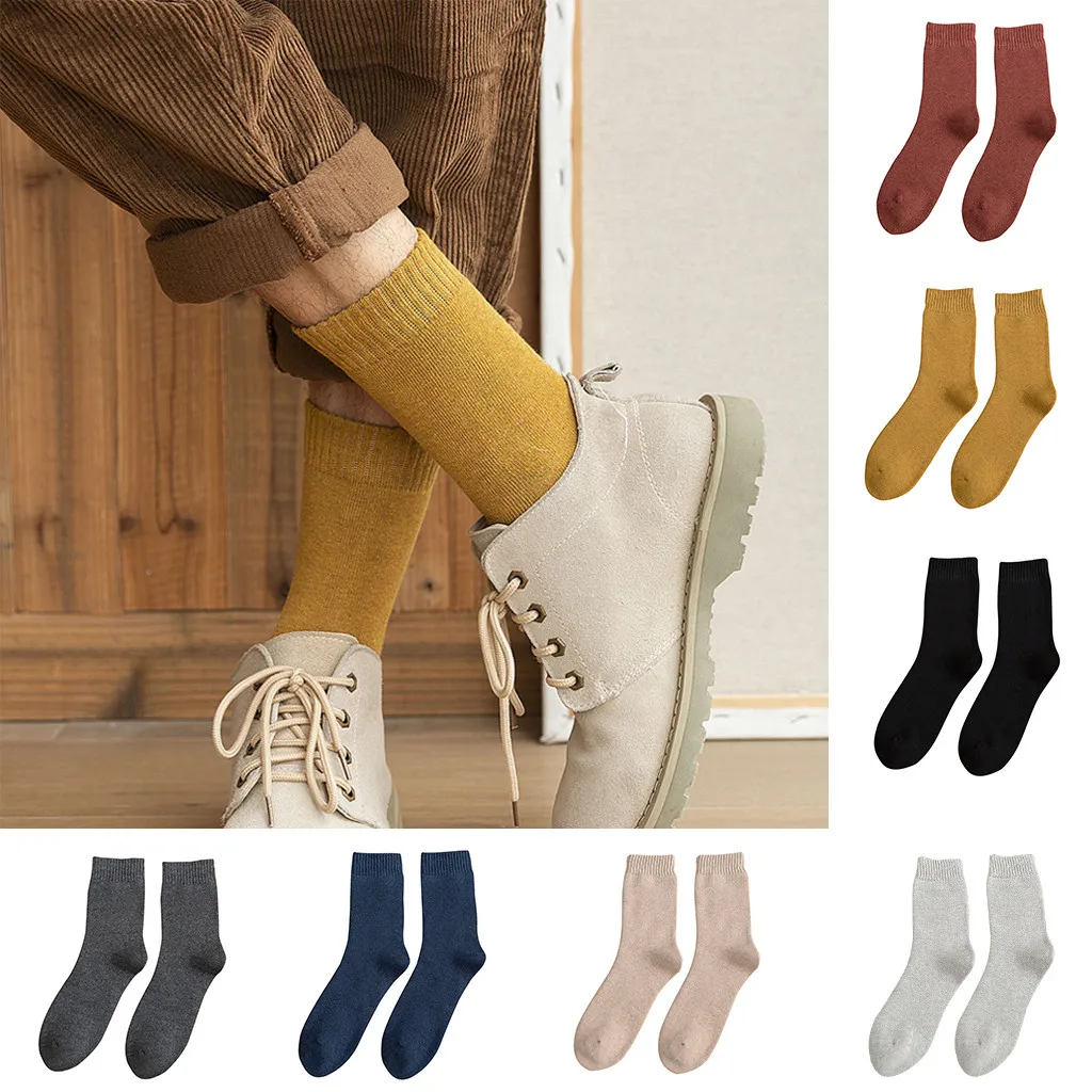 Harajuku стиль зима 5 пар мужские носки из хлопка однотонноные мужские теплые махровые носки набор мужские мягкие японские носки