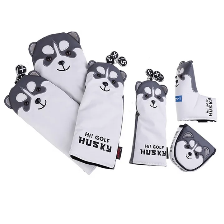 

Cute Husky Golf Driver Head Cover Cartoon Animal Fairway Woods PU Leather Golf Putter Headcovers Dustproof Golf Club Covers Cool