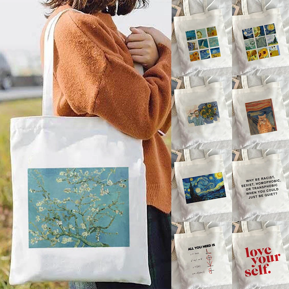 messenger bags Van Gogh Shopping Bag Art Oil Painting Graphic Canvas Shoulder Bag Cute Female Harajuku Ulzzang Grunge Tote Shopper Bag Shoulder Bags classic
