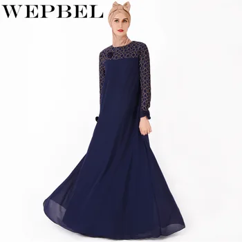 

WEPBEL Muslim Dress Women Abaya Fashion Floral Flower O Neck Full Sleeve Lace Casual Ladies Long New Dresses