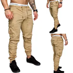 Новинка 2019, повседневные штаны для бега, одноцветные, штаны мужские хлопковые эластичные длинные брюки, pantalon homme, военные армейские
