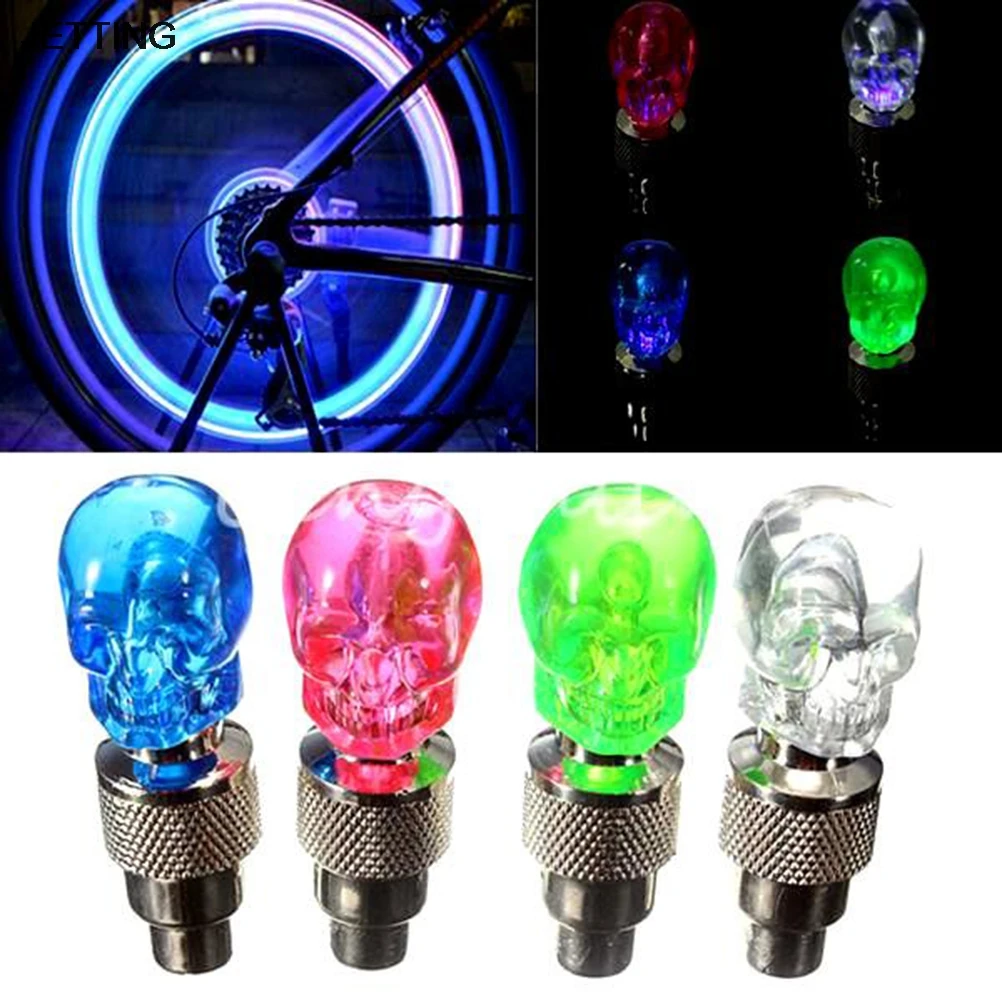 2pcs/lot Multifuction Bike Bicycle Motorcycle Car Wheel Spoke Tire Valve Cap Skull Shape Neon LED Light Lamp bulb