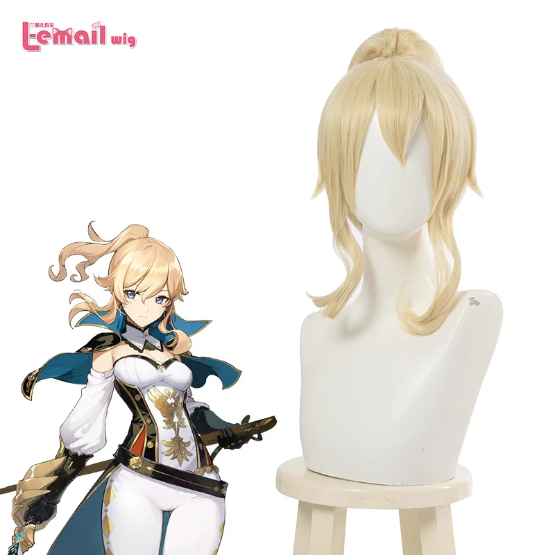 L-email wig Genshin Impact Jean Cosplay Wigs with Ponytail Blonde Curly Wig with Bangs Heat Resistant Synthetic Hair Game Cos bubuwig synthetic hair genshin impact npc la signora cosplay wig women halloween 120cm long straight blonde wigs heat resistant