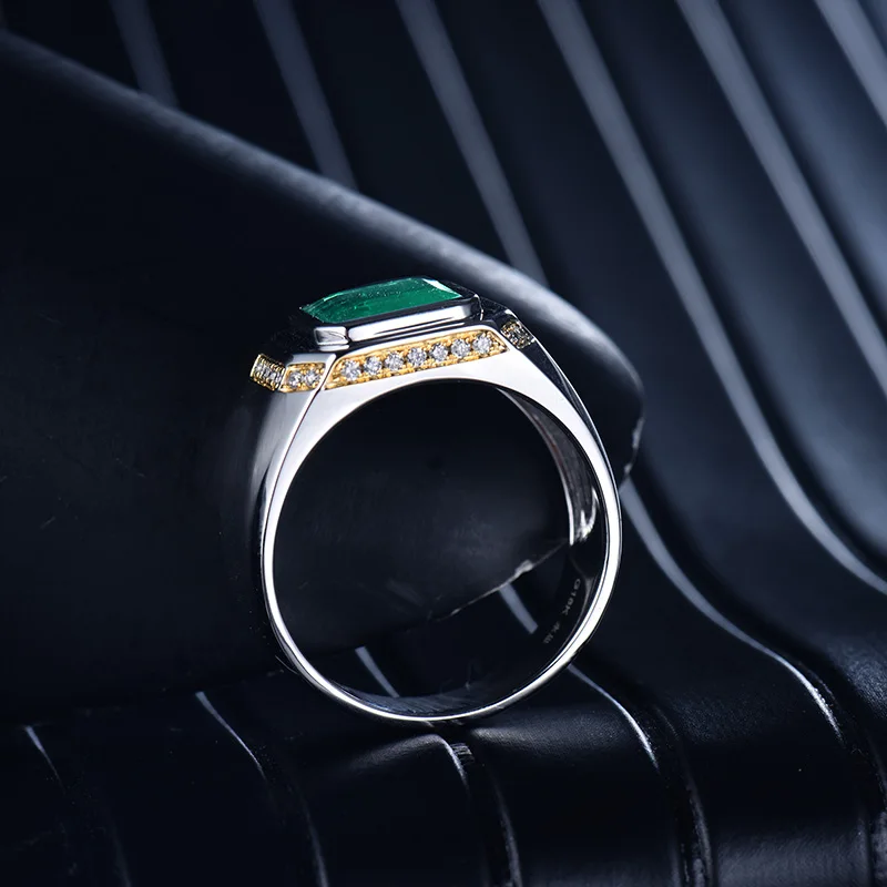 Мужские изумрудные кольца из цельного белого золота 18 К, натуральный Замбия, изумруд, мужское кольцо для отца, мужчины, юбилей, лучший подарок, хорошее ювелирное изделие