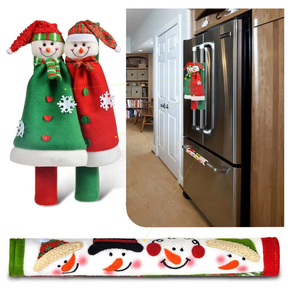 

3pcs Fridge Handle Covers Christmas Microwave Oven Dishwasher Door Handle Cover Christmas Decorations for Home 31*14cm *