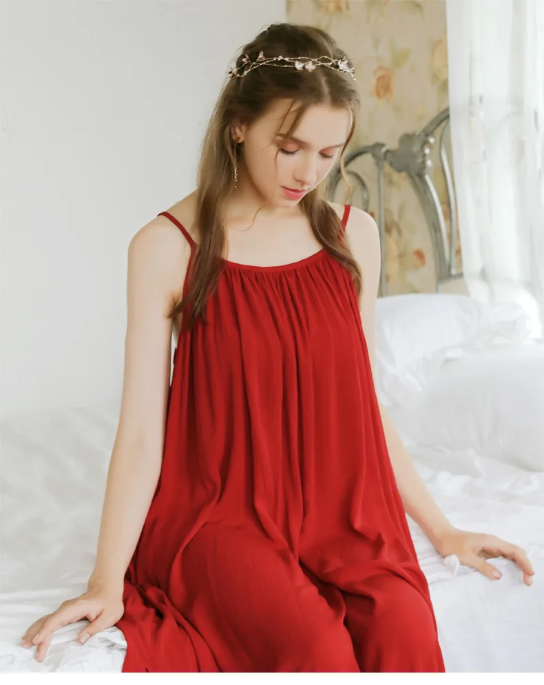 Women Spaghetti Strap Nightgown Wedding Birthday Sexy Thin Summer Sleeveless Red Sleepwear Solid Gown Pijamas Sleeping Dress