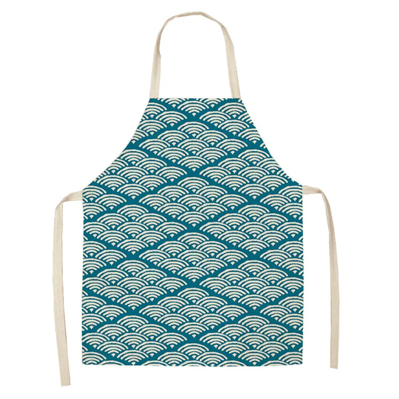 Sea Mark Pattern Kitchen Aprons for Women Cotton Linen Bibs Household Cleaning Pinafore Home Cooking Apron