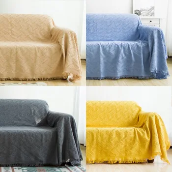 

WOSTAR Bedspread on the bed Pastoral style solid colour plaid Cotton Knitted Throw Blanket Multifunction Sofa bed cover Blanket