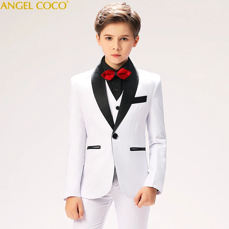 Witte Jongen Formele Pakken Voor Jongen (Jas + shirt + Broek + bowTie + Vest) revers Baby Kids Formele Pak Wedding Party Kinderen Smoking Witte Jongen Formele Pakken Voor Jongen (Jas + shirt + Broek + bowTie + Vest) revers Baby Kids Formele Pak Wedding Party Kinderen Smoking
