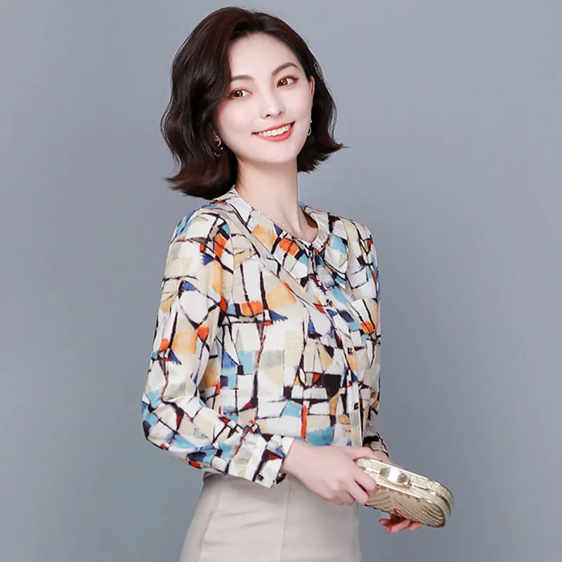 Корейские шелковые женские рубашки блузки с длинным рукавом топы полосатые