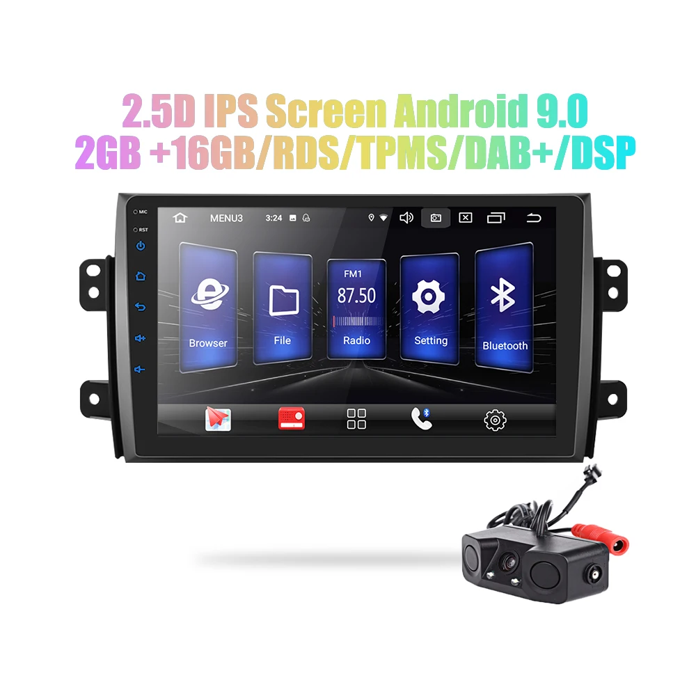 

9' Android 9.0 2 din android car radio DSP 2.5D IPS Screen GPS NAVIGATION WIFI For SUZUKI SX4 MP5 Car Player Front&Rear CAM