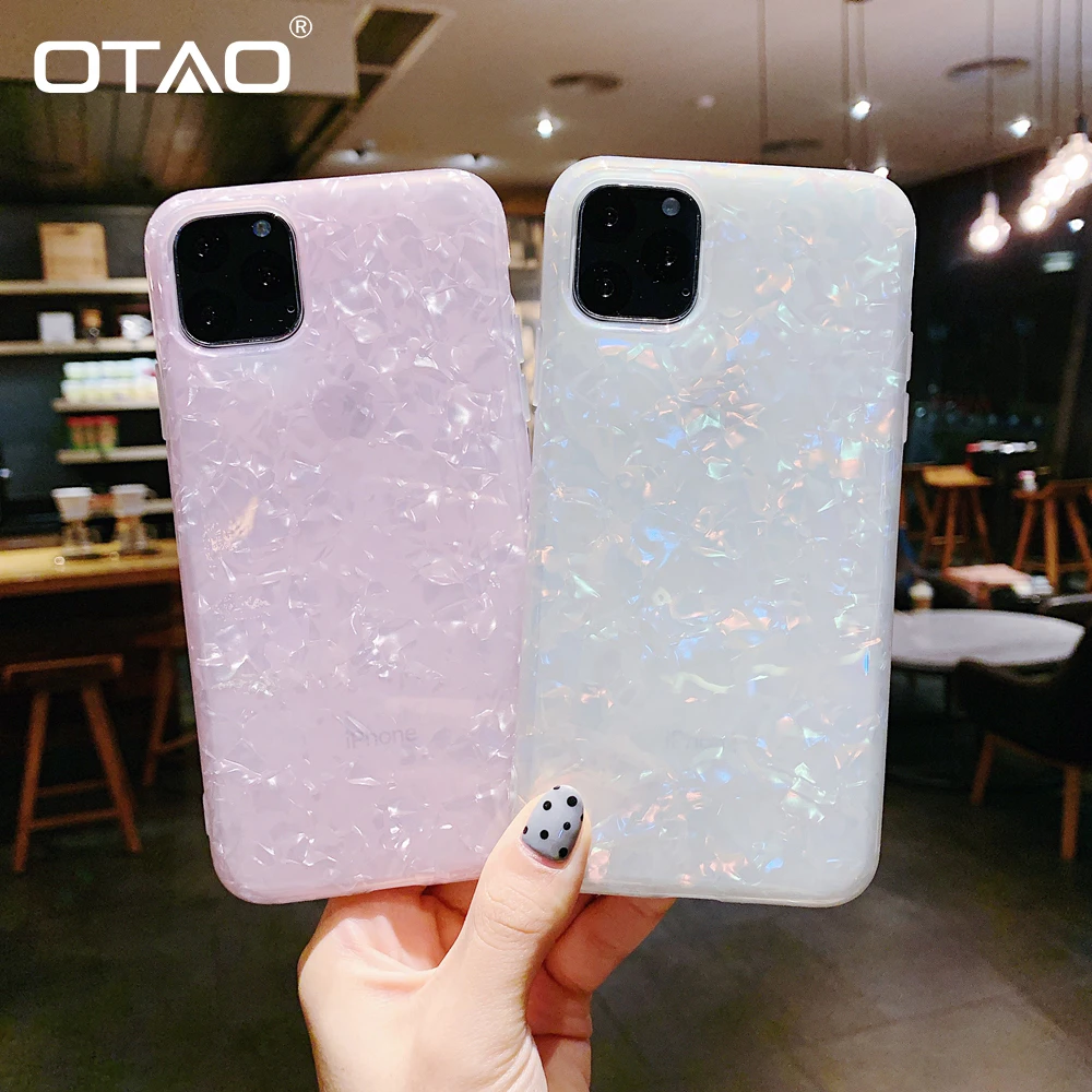 Чехол OTAO с глянцевой раковиной и мрамором для iPhone 11 Pro MAX X XS, блестящий чехол для iPhone 7, 8, 6, 6s Plus, 5, мягкий силиконовый чехол s