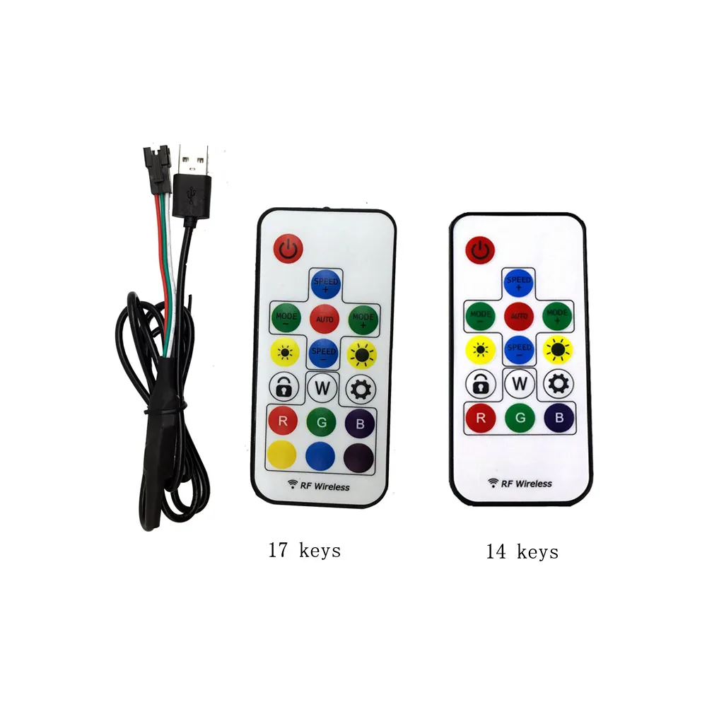 

USB Pixel RGB LED Strip Remote Controller Mini 3key RF14key 17key Controller For WS2812B SK6812 Pixel Full Color Strip DC5v