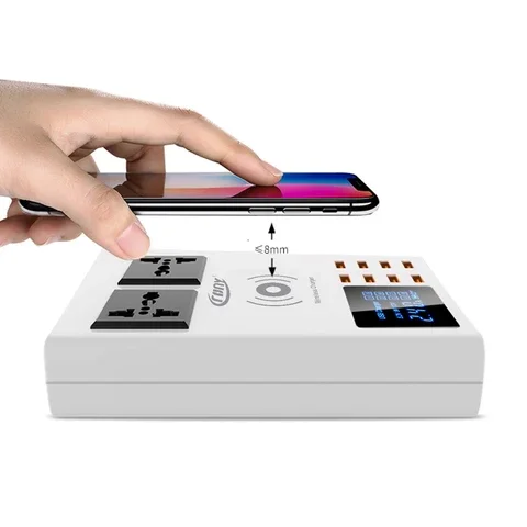 

CRONY CDA10A SUPPORT WIRELESS HIGH SPEED CHARGING MULTI-FUNCTIONAL USB POWER ADAPTER 8 USB PORTS 2 SOCKETS WITH US PLUG WHITE