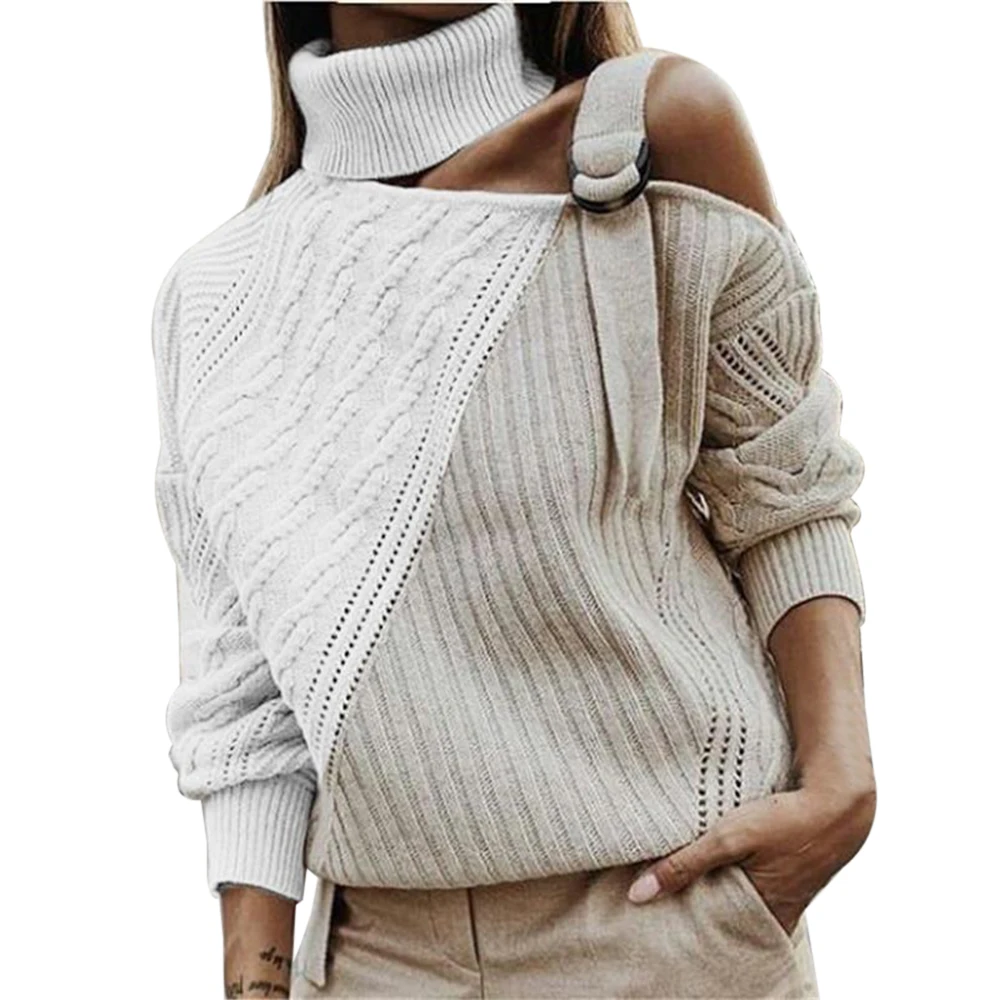 WENYUJH Для женщин с открытыми плечами водолазки, свитера, пуловеры, вязаные витой свитера Для женщин осенне-зимний пуловер - Цвет: style 1 beige