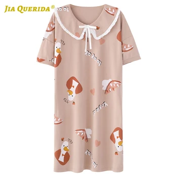 

Cartoon Printing Fashion Style Casual Style Woman Clothes Turn Down Collar Long Shirt Night Gown Night Wear Homedress Summer