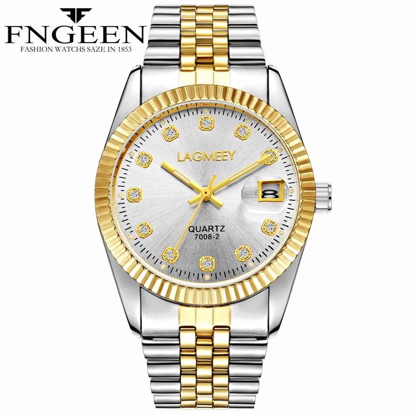 

Couple Watch Quartz Wristwatch Leather Stainless Steel Strap Calendar Gold Clock Sports Watch Relogio Masculino