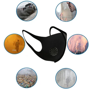 

Unisex Cotton Two Breath Valve +Mask Pad PM2.5 Mouth Mask Black Anti Dust Mask Cloth Activated Carbon Filter Respirator