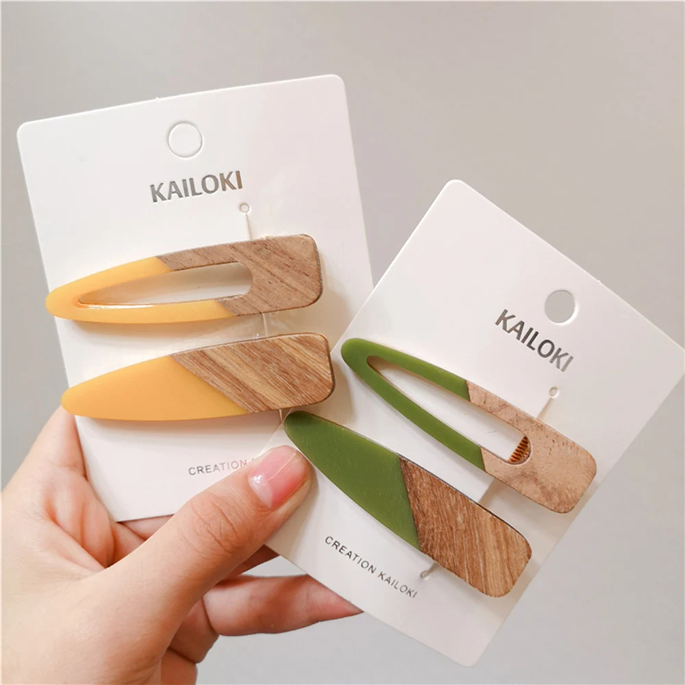 Hair-Clips Hair-Styling-Accessories Geometric Women Stitching Wood New-Fashion