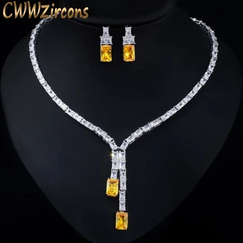 

CWWZircons Dazzling African Cubic Zircon Womens Wedding Necklace Jewellery Set Bridal Party Costume Jewelry Accessories T374
